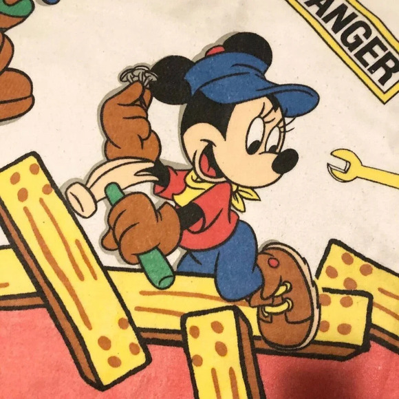 Vintage Disney Mickey Mouse Goofy At Work Construction Blanket Polyester Acrylic - Picture 2 of 16